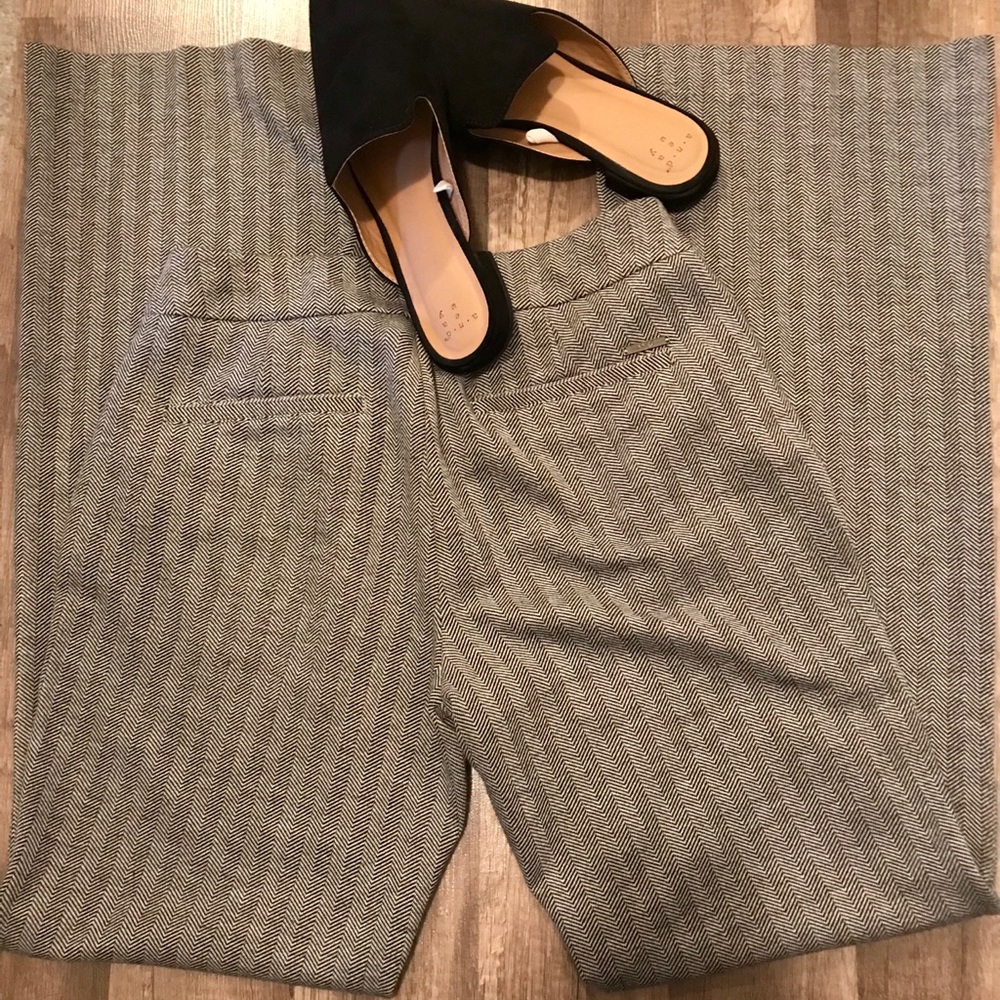 Grey striped slip on dress barely bootcut pants